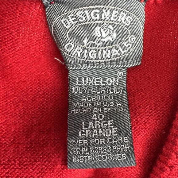 Vtg Designers Originals Sz L Red Cardigan Pearl Look Buttons Luxelon USA Made - Picture 6 of 7